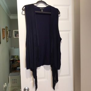 INC 3x navy suede fringe vest